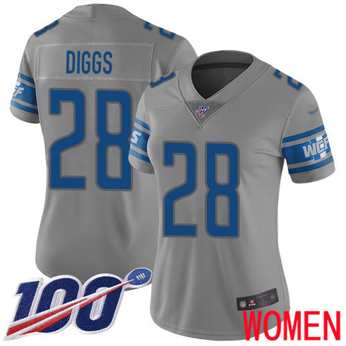 Detroit Lions Limited Gray Women Quandre Diggs Jersey NFL Football #28 100th Season Inverted Legend->women nfl jersey->Women Jersey